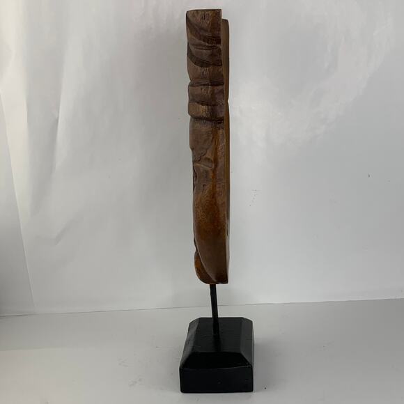 Vintage Wood Carved Turban Head Bust Mask Wood Base - Picture 4 of 9